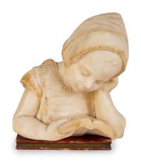 A Victorian Carved Marble Head of Young Child Reading a Primer — 19TH CENTURY