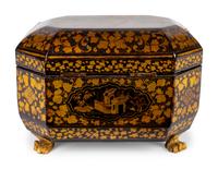A Chinese Export Black and Gilt Lacquer Tea Caddy — 19TH CENTURY