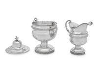 An American Silver Covered Sugar Bowl and Creamer