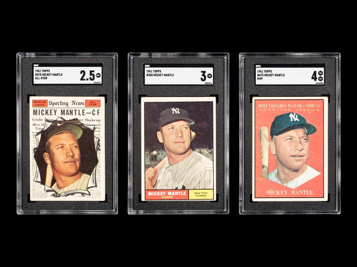 A Group of Three Graded 1961 Topps Mickey Mantle Baseball Cards