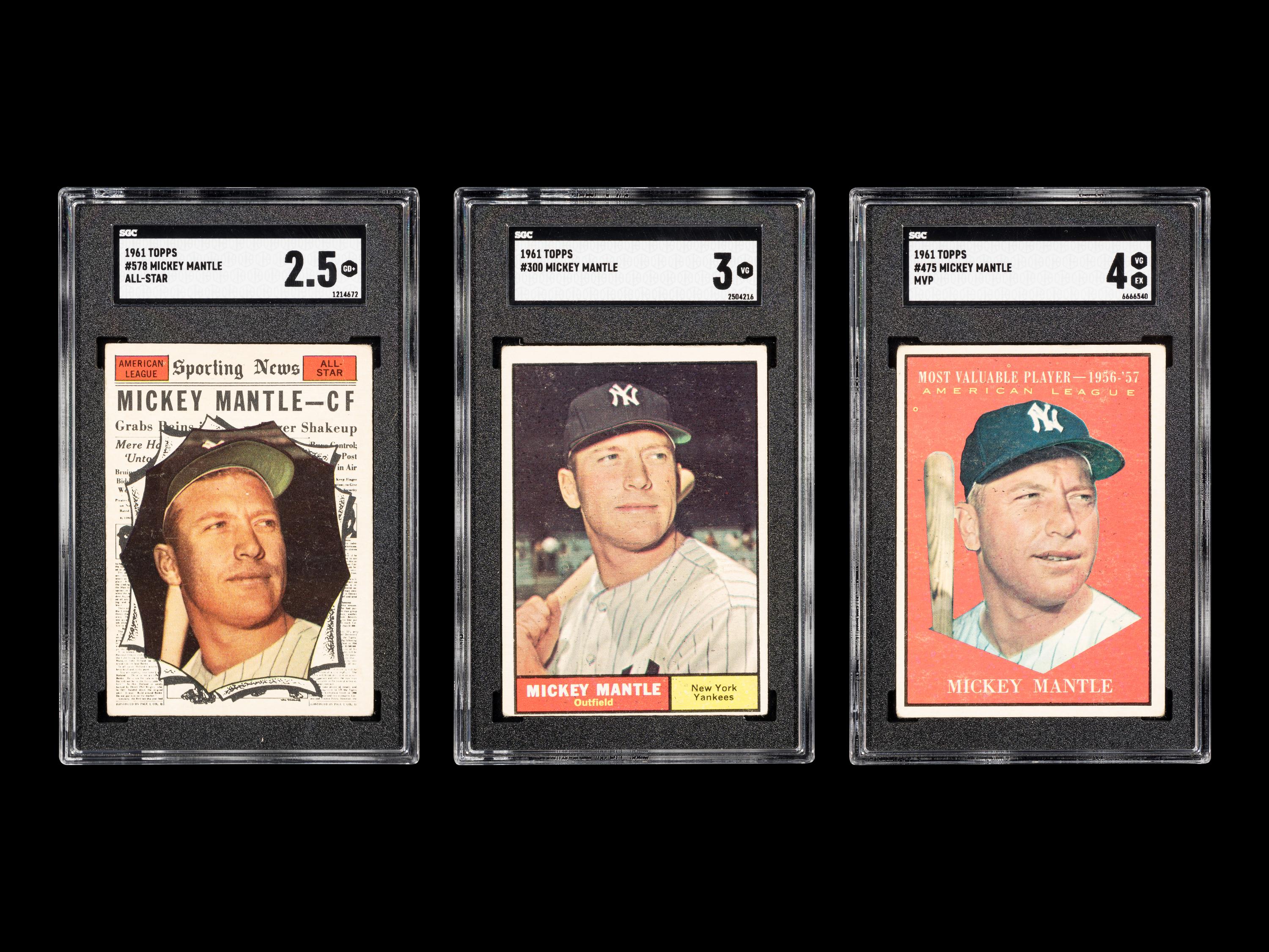 A Group of Three Graded 1961 Topps Mickey Mantle Baseball Cards
