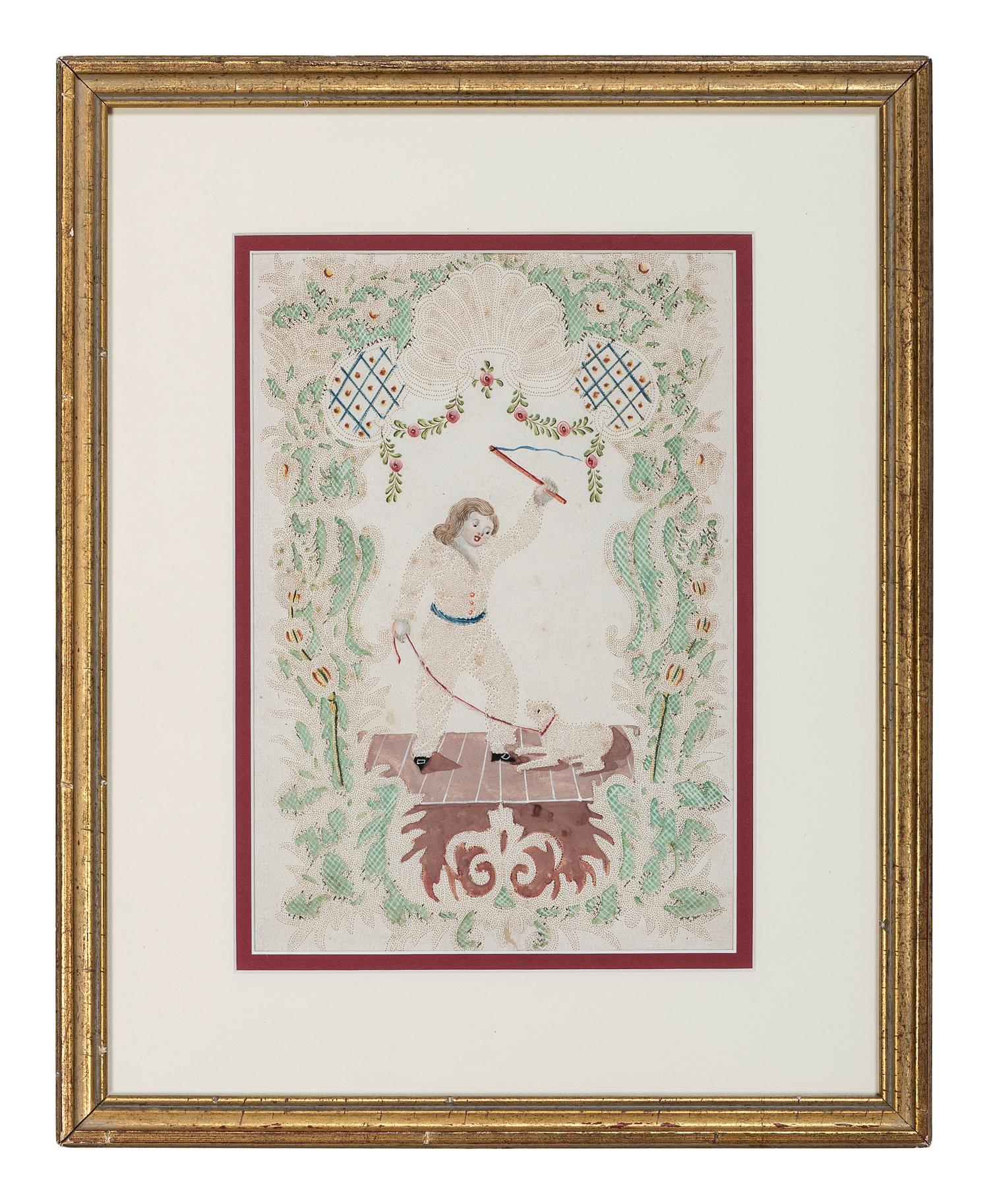 Seven Figural Pinprick and Watercolor Pictures