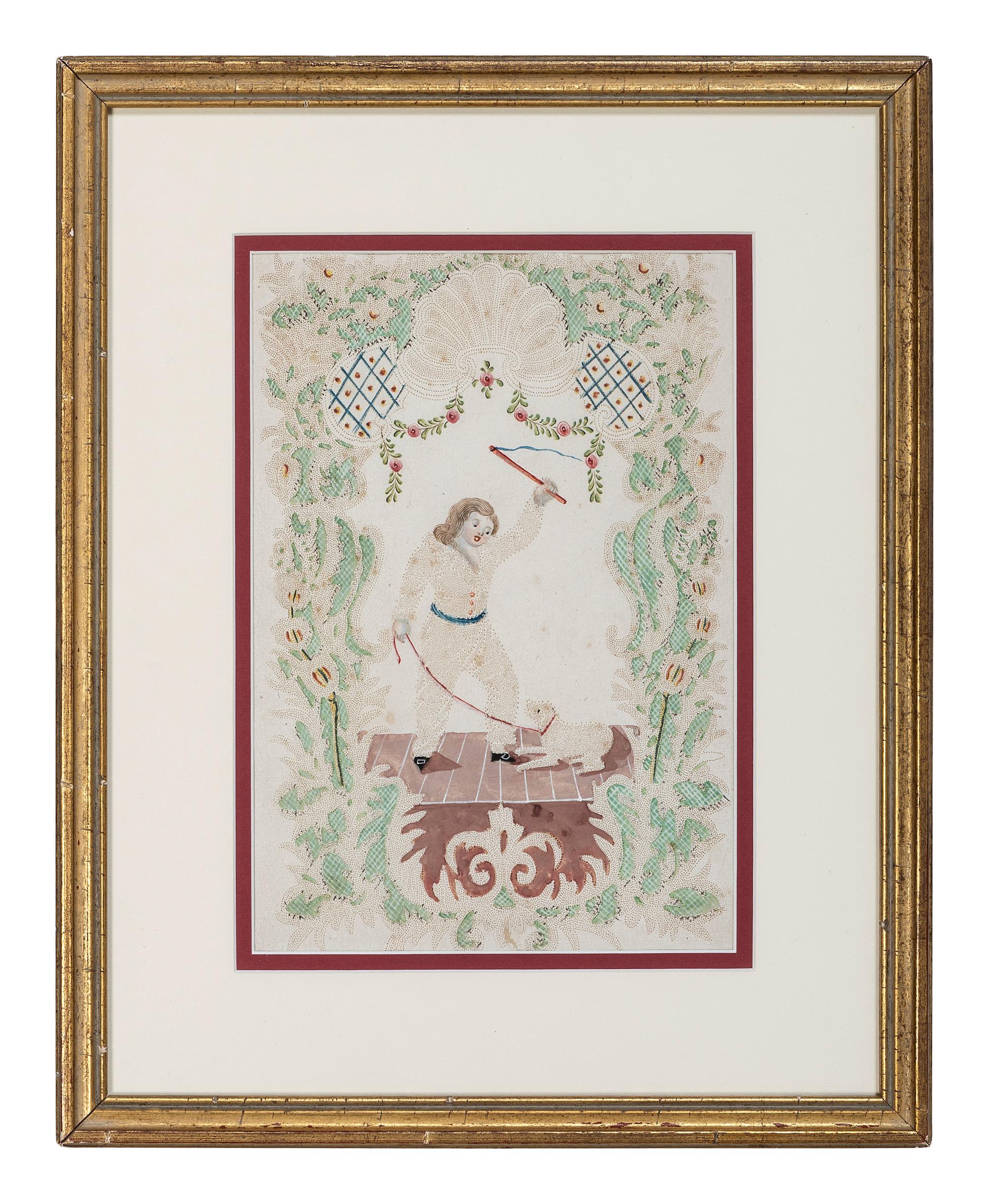 Seven Figural Pinprick and Watercolor Pictures