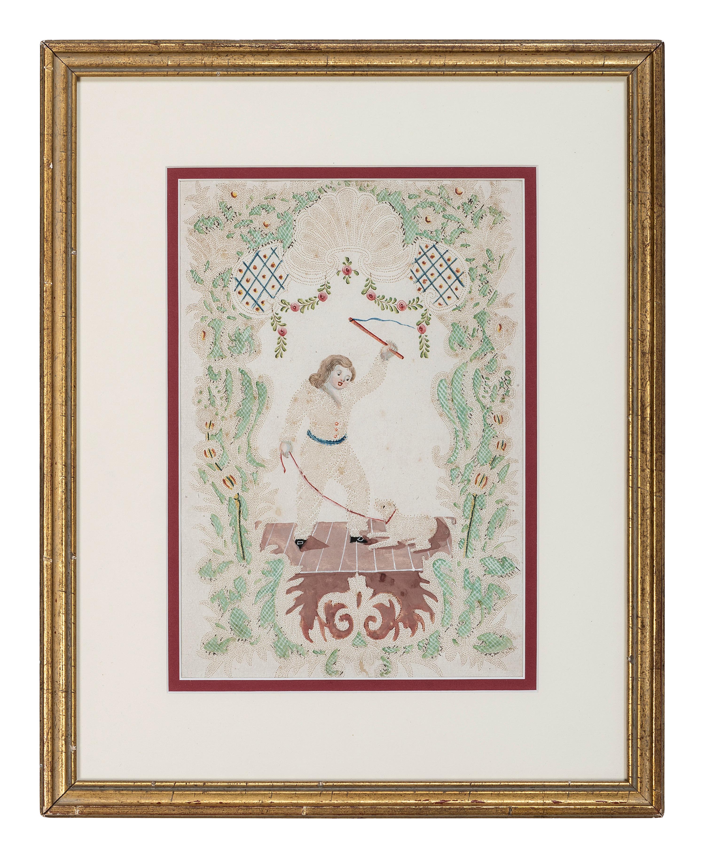 Seven Figural Pinprick and Watercolor Pictures