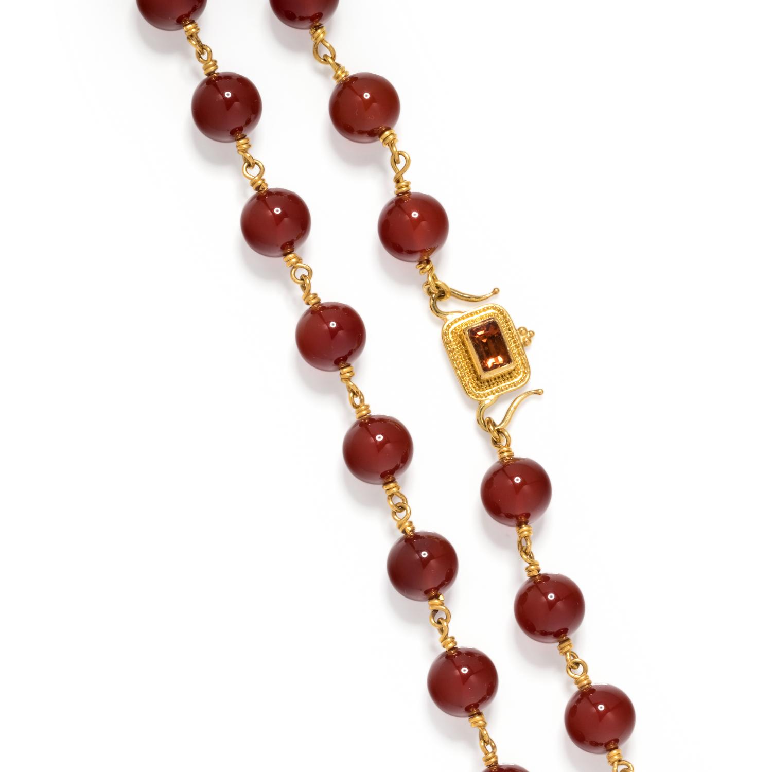 LUNA FELIX GOLDSMITH, YELLOW GOLD AND CARNELIAN BEAD NECKLACE