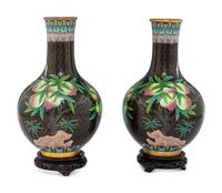 A Pair of Chinese Cloisonné Enamel Bottle Vases
