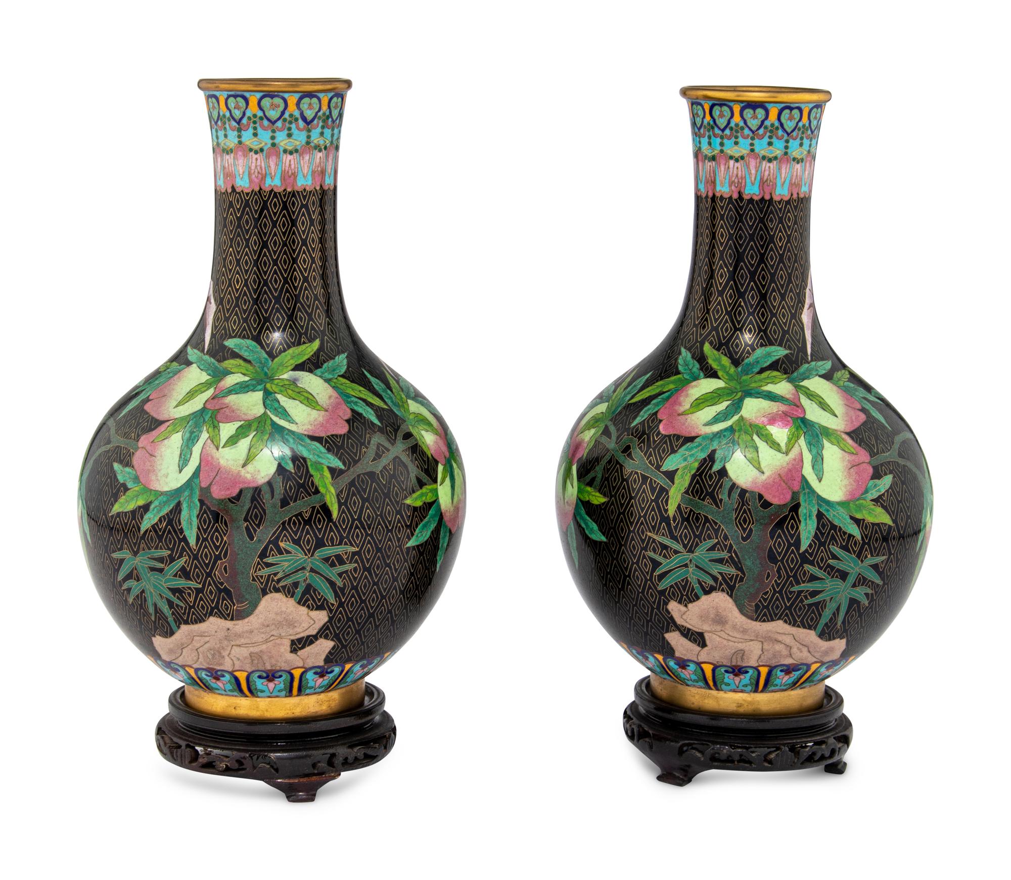 A Pair of Chinese Cloisonné Enamel Bottle Vases
