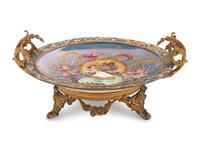A Champlevé Enamel and Gilt Bronze Mounted Sèvres Style Porcelain Plate