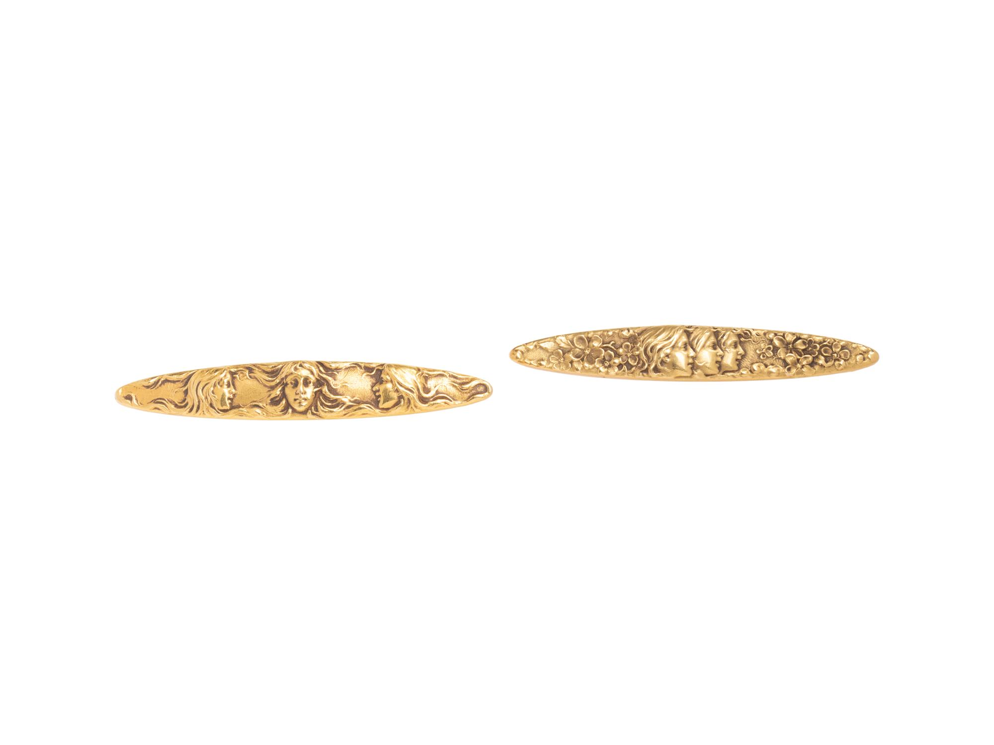 ART NOUVEAU, PAIR OF YELLOW GOLD BAR BROOCHES
