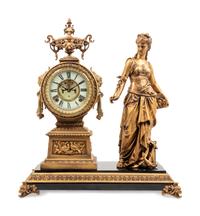 An Ansonia Commerce Gilt Metal Figural Mantel Clock