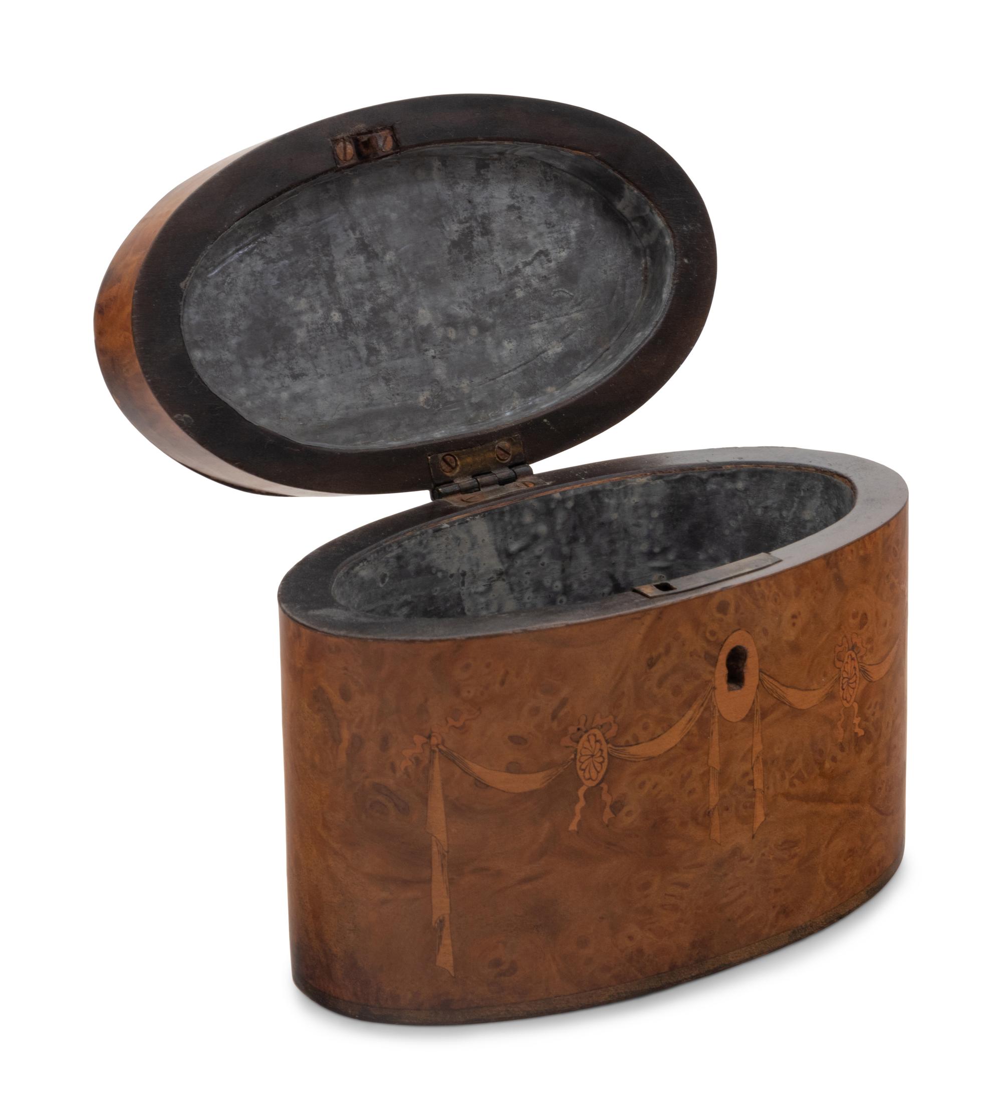 A George III Satinwood Inlaid Burlwood Tea Caddy