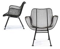 Four "Sculptura" wirework and iron chairs and table russell woodard, owosso, mi, circa 1965