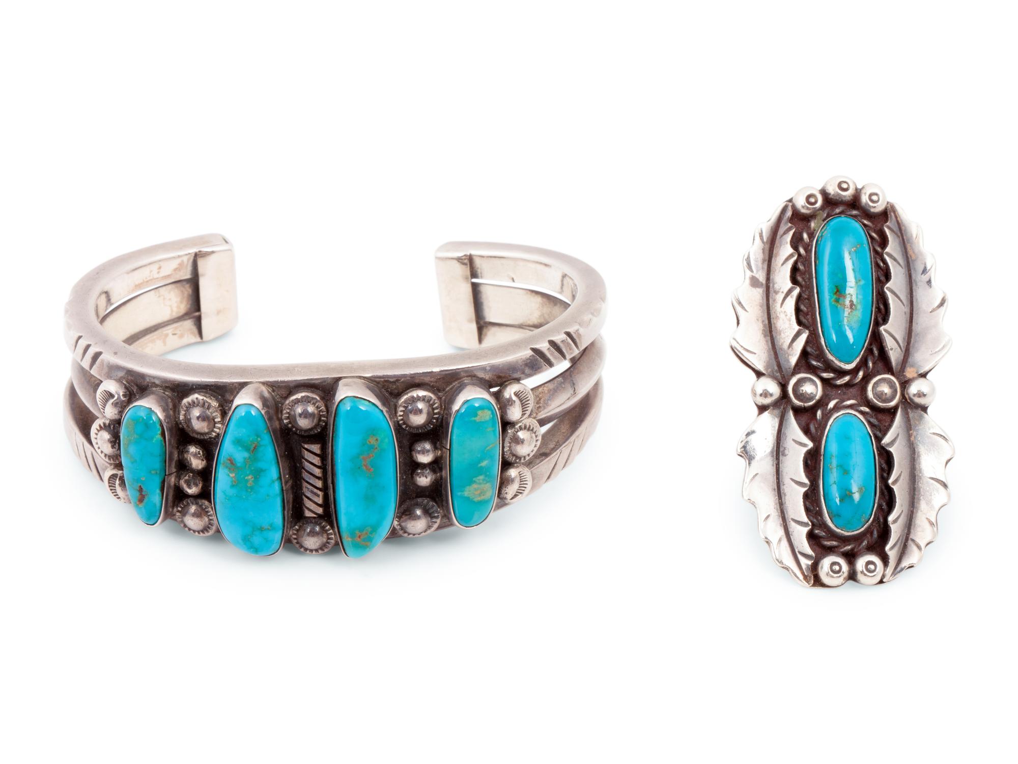 Navajo Silver and Turquoise Cuff Bracelet and Ring