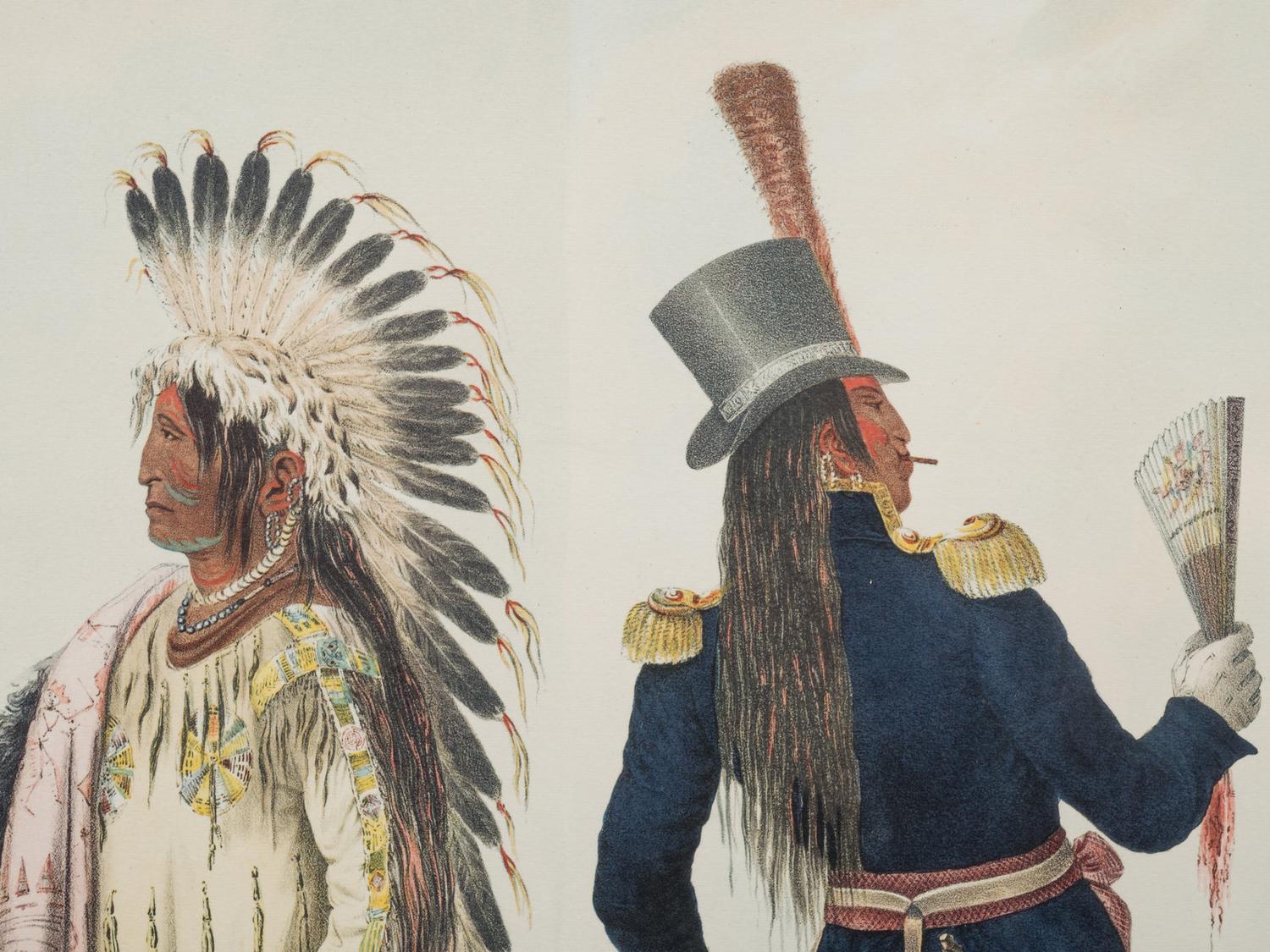 Three Hand-Colored Lithographs by George Catlin (American, 1796-1872) and a Lithograph Published by McKenney and Hall