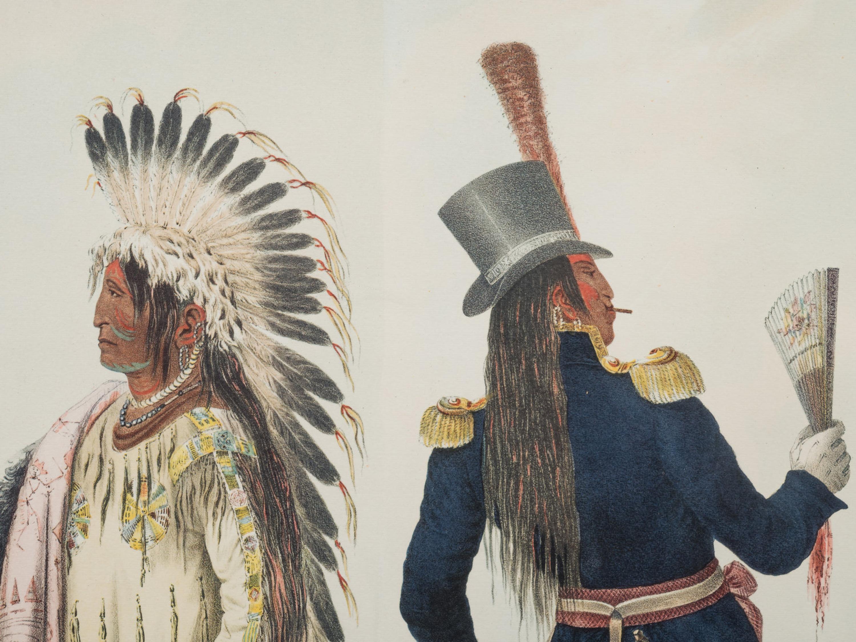 Three Hand-Colored Lithographs by George Catlin (American, 1796-1872) and a Lithograph Published by McKenney and Hall