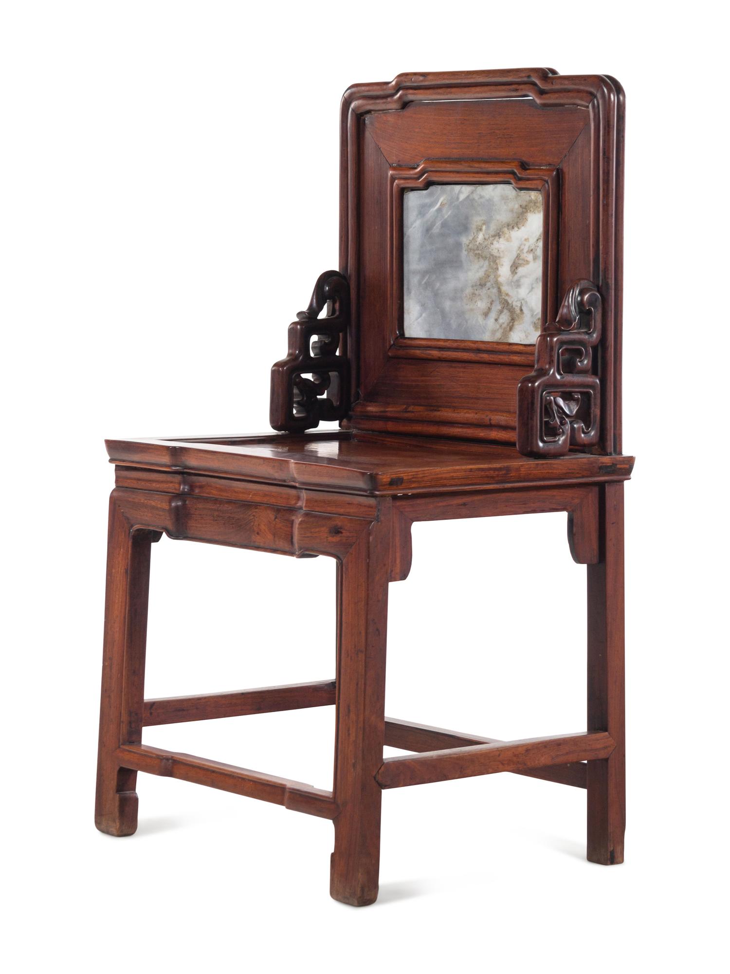 A Chinese Mixed Wood Marble Inset Side Chair