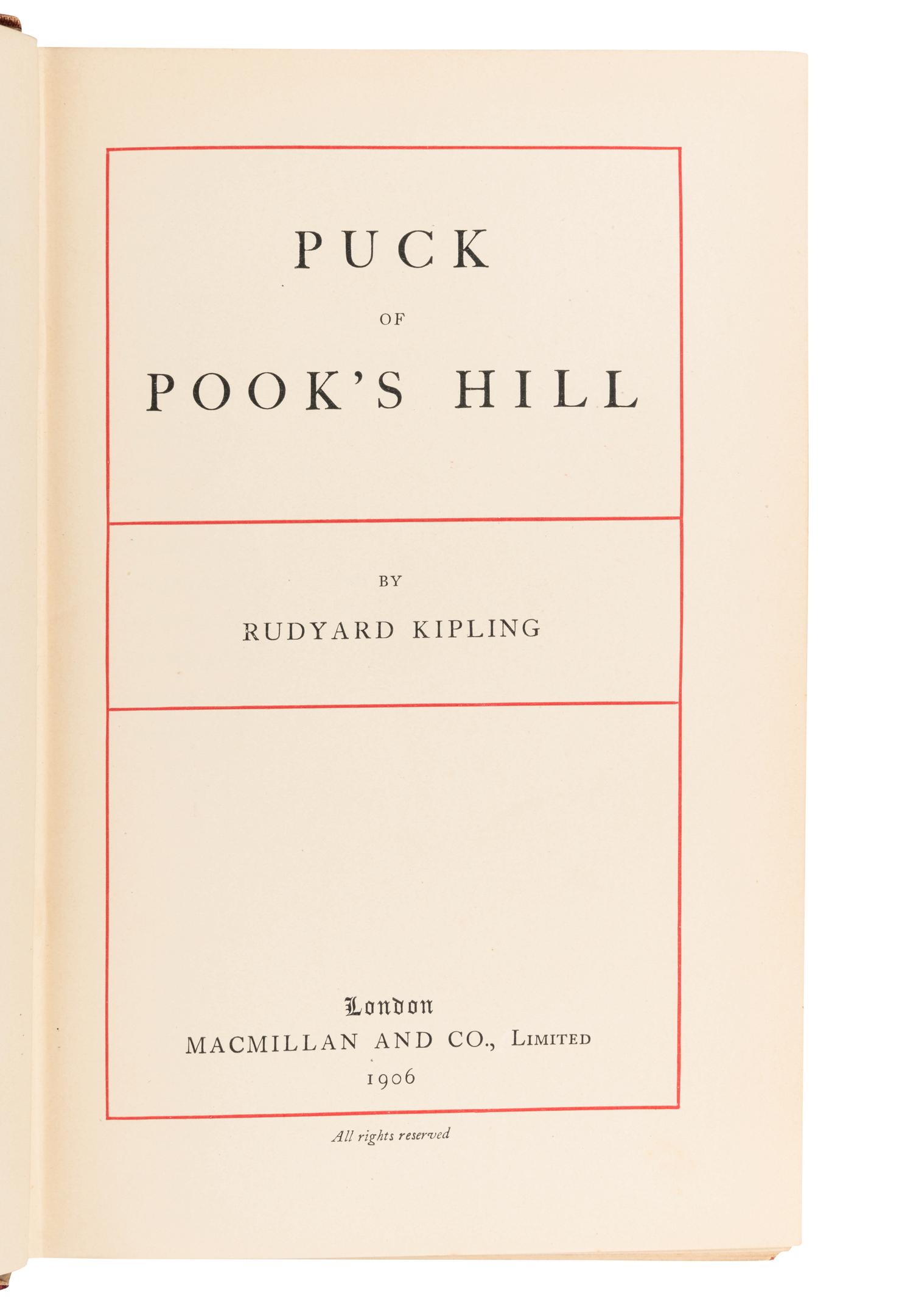 KIPLING, Rudyard (1865-1936). Puck of Pook's Hill. London: MacMillan & Co. , 1906.