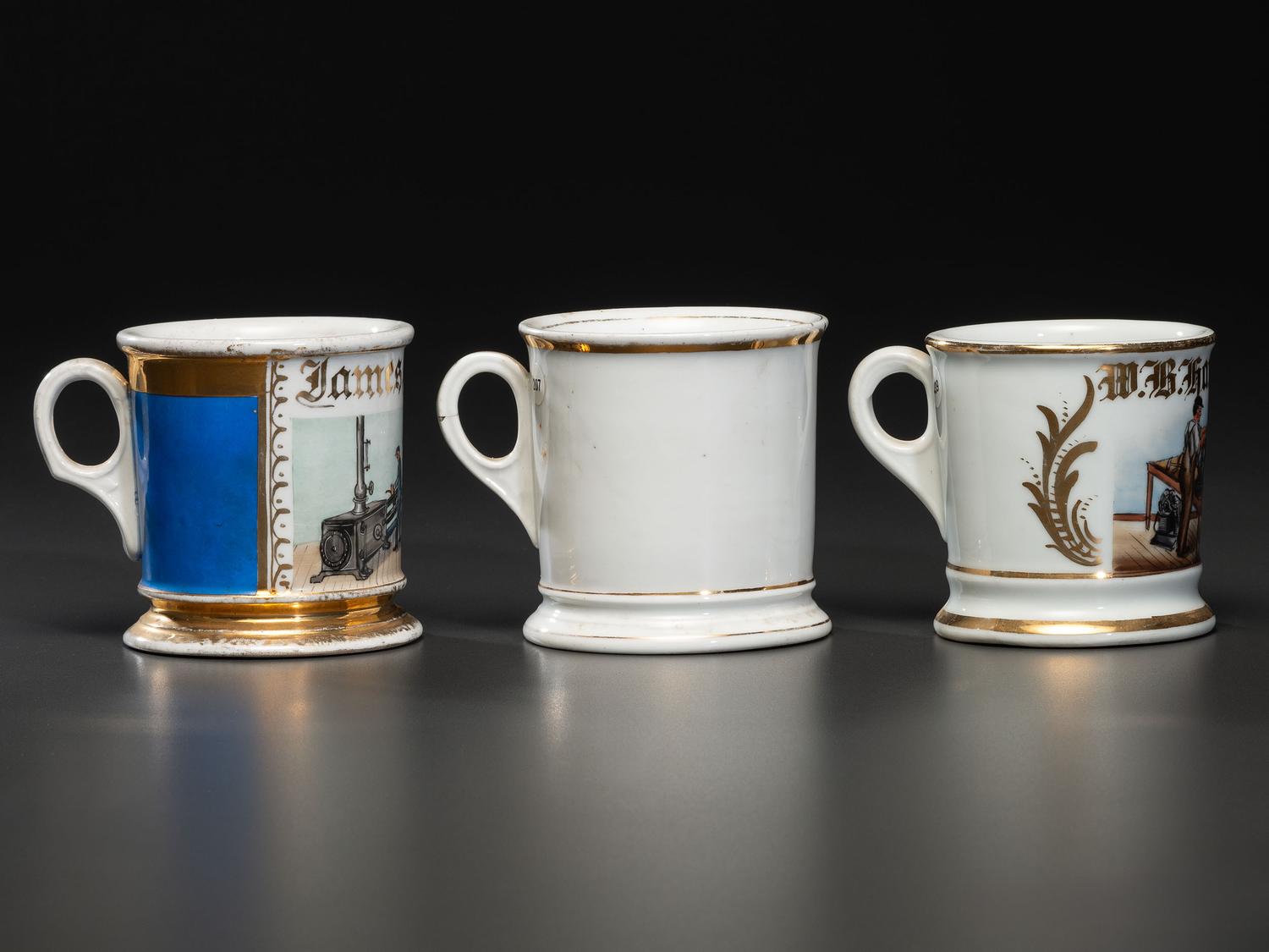 Three Machinist's Porcelain Occupational Shaving Mugs