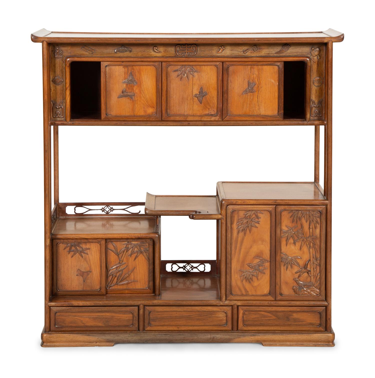 A Chinese Carved Hardwood Display Cabinet