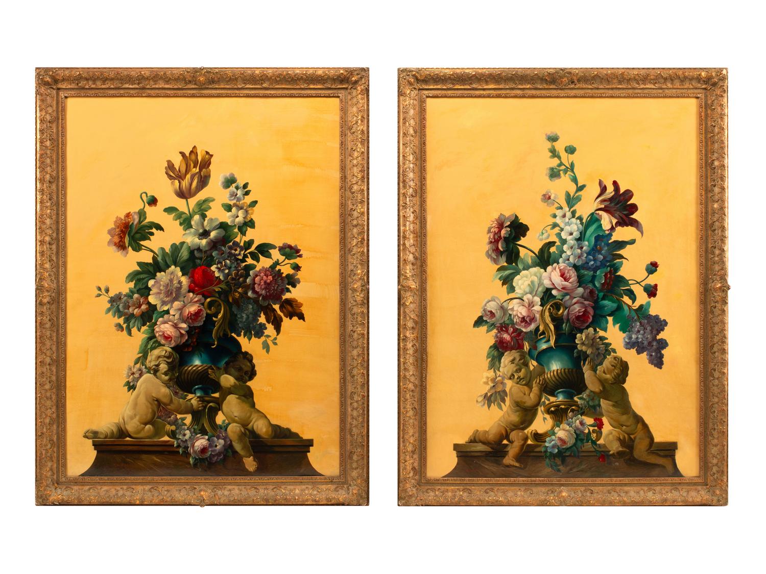 A Pair of Continental Painted Canvas Panels
