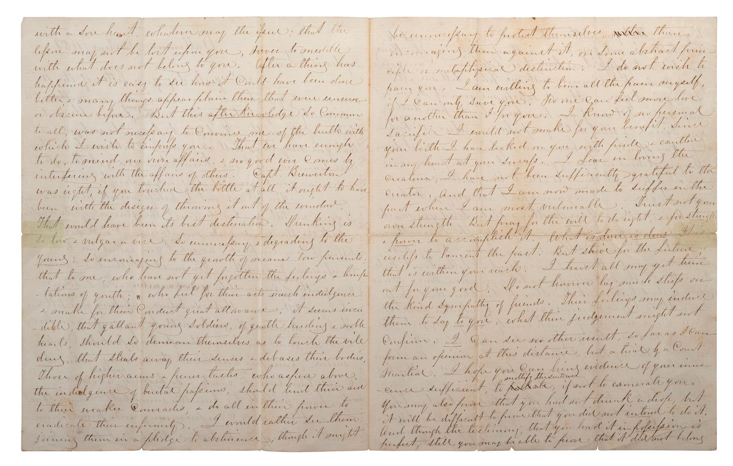 LEE, Robert E. (1807-1870). Autograph letter signed in the margin of the first leaf ("R. E. Lee"), as commandant at West Point, to George Washington Custis Lee (1832-1913). Baltimore, 15 June 1851.