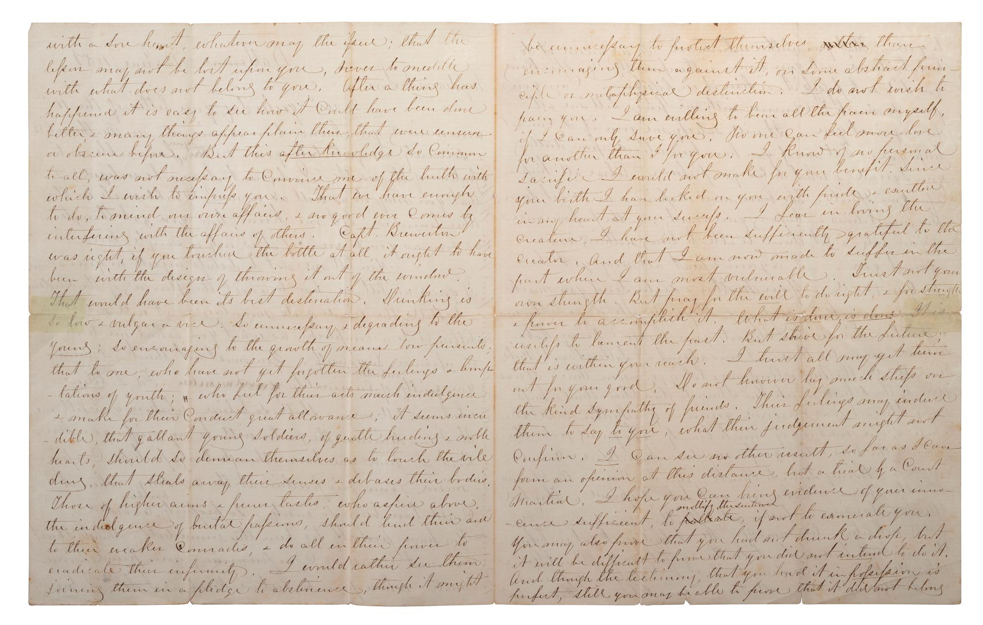 LEE, Robert E. (1807-1870). Autograph letter signed in the margin of the first leaf ("R. E. Lee"), as commandant at West Point, to George Washington Custis Lee (1832-1913). Baltimore, 15 June 1851.