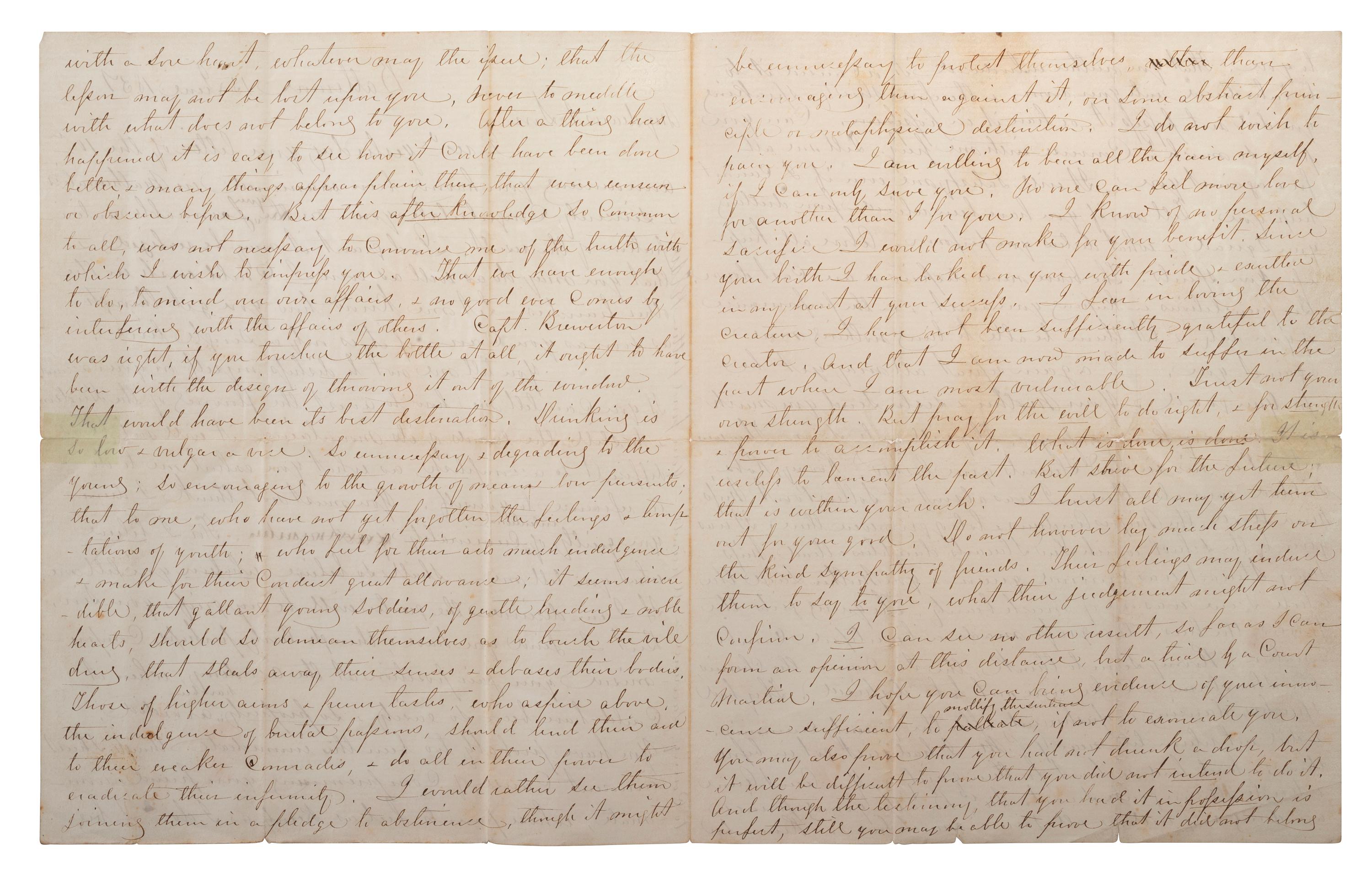 LEE, Robert E. (1807-1870). Autograph letter signed in the margin of the first leaf ("R. E. Lee"), as commandant at West Point, to George Washington Custis Lee (1832-1913). Baltimore, 15 June 1851.