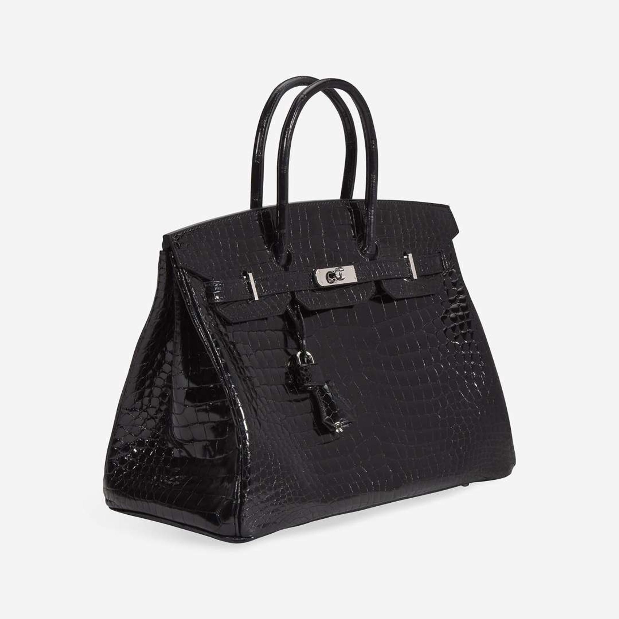 An Hermès Shiny Black Porosus Crocodile Birkin 35 with Palladium Hardware 2013