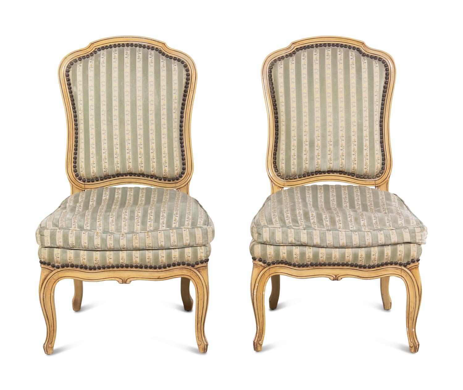 A Pair of Louis XV Style Painted Slipper Chairs
