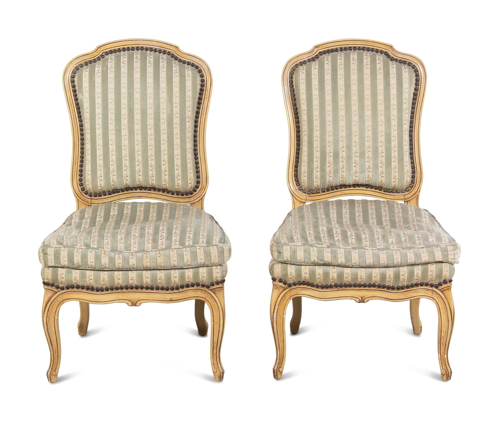 A Pair of Louis XV Style Painted Slipper Chairs