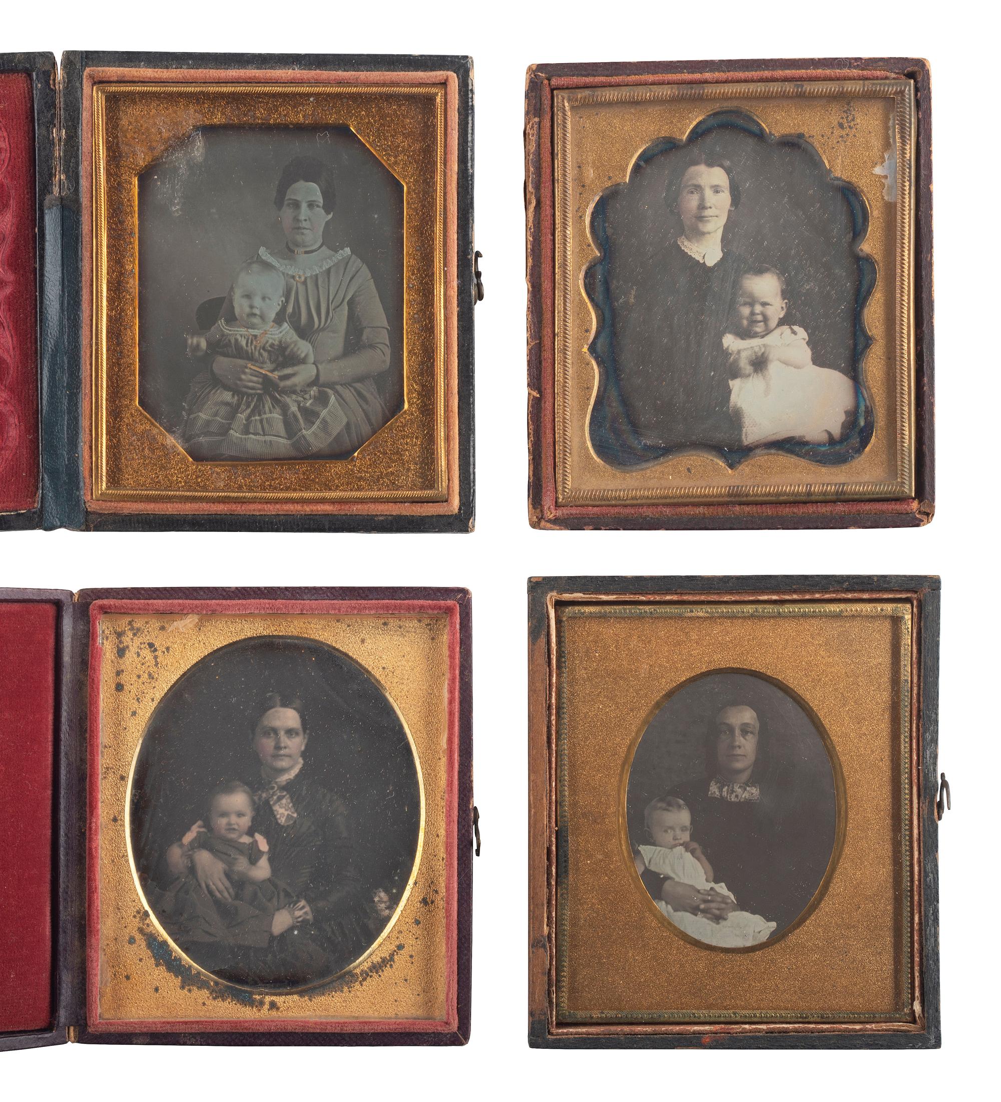 [EARLY PHOTOGRAPHY]. A group of 13 daguerreotypes of families, incl. several portraits of women and children.