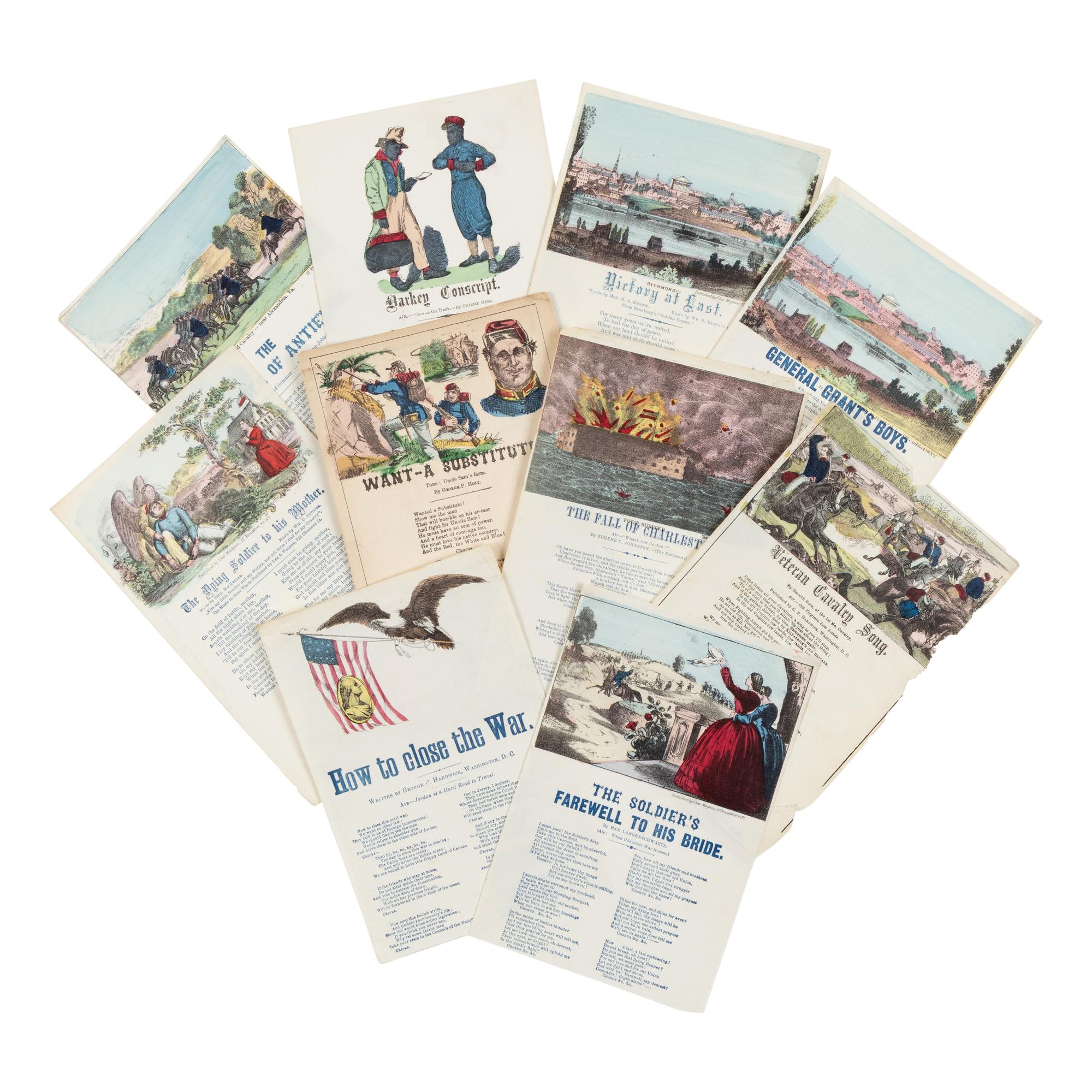 [CIVIL WAR]. A large collection of 189 song sheets and sheet music, ca 1860s, including: