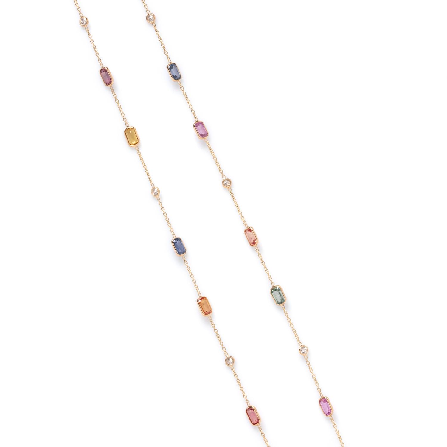 YELLOW GOLD, MULTICOLOR SAPPHIRE AND DIAMOND NECKLACE