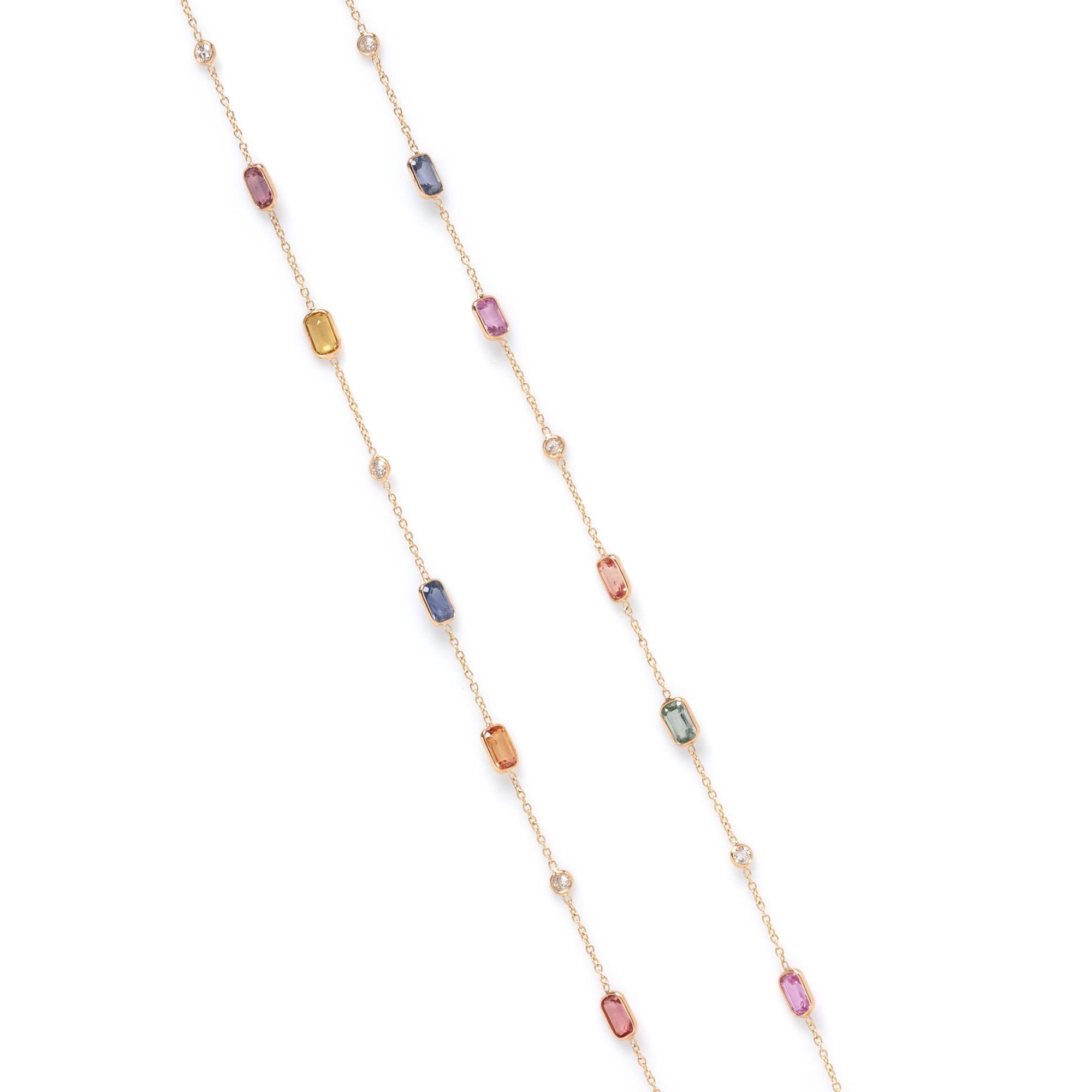 YELLOW GOLD, MULTICOLOR SAPPHIRE AND DIAMOND NECKLACE