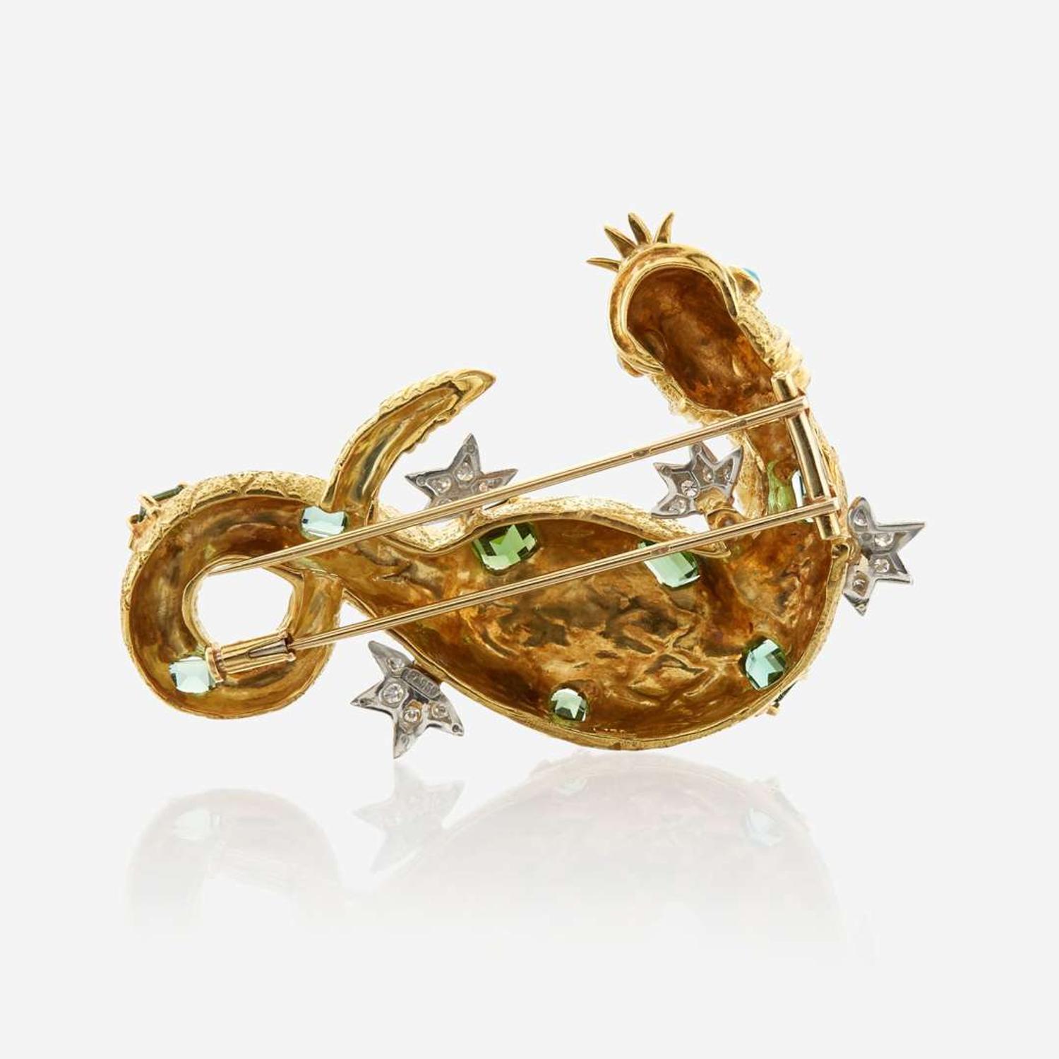 A gold, platinum, tourmaline, diamond, and turquoise brooch, Tiffany & Co. Schlumberger