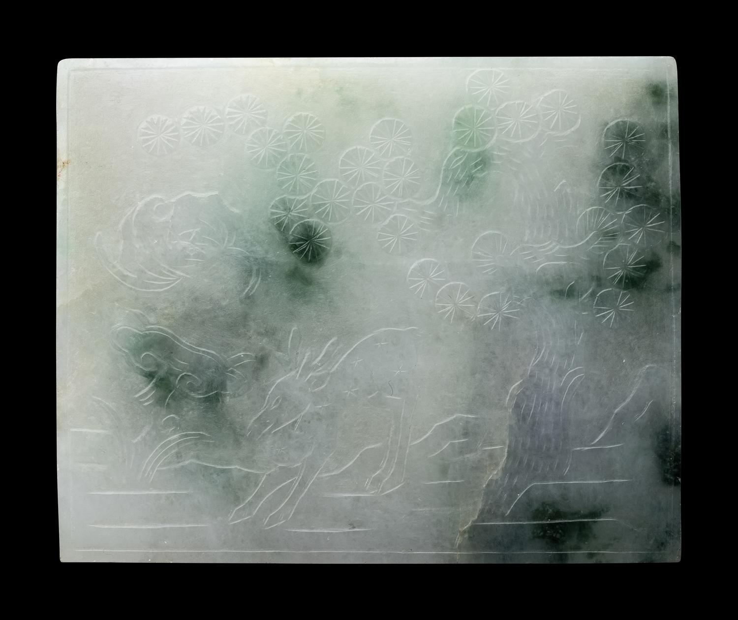 Three Chinese Apple Green and White Jadeite Buckles, 19th-20th Century 清晚期 翡翠帶扣三件