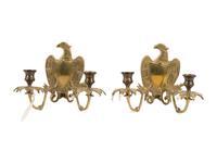 A Pair of Federal Cast Brass Two Light Eagle-and-Shield Sconces