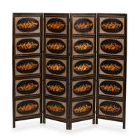 A Victorian Painted and Reticulated Four-Panel Screen
