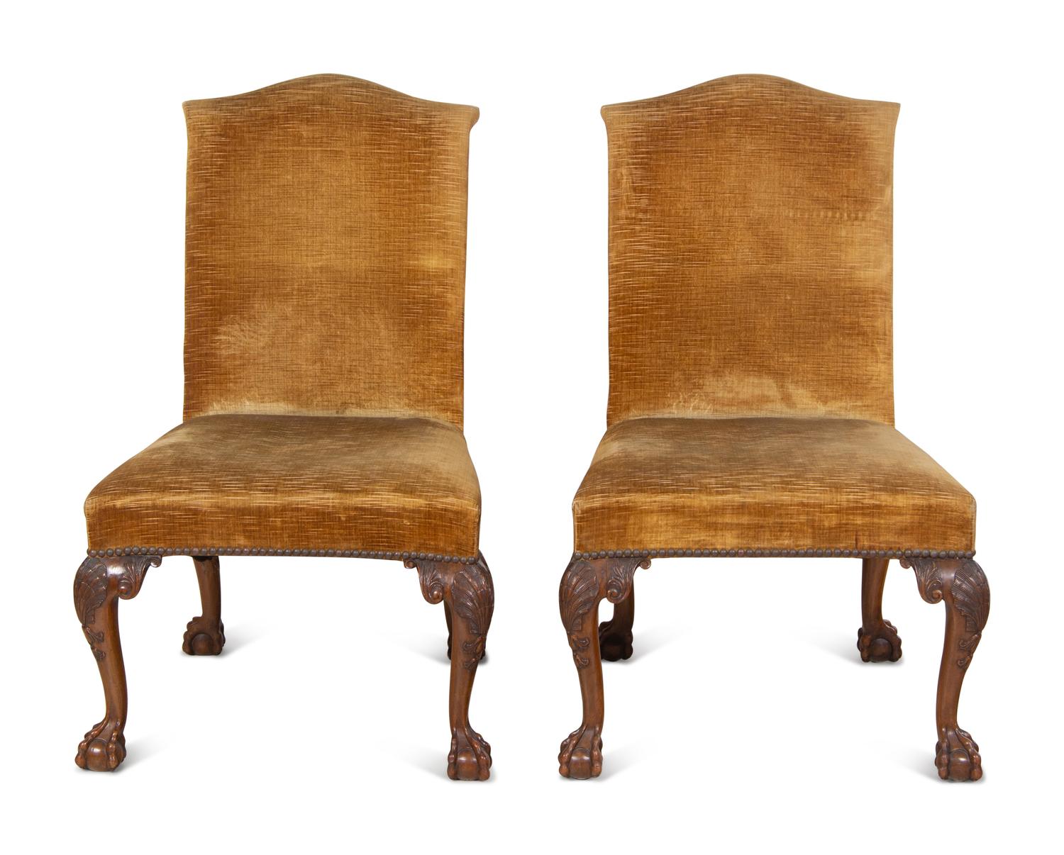 A Pair of George II Style Carved Walnut Side Chairs