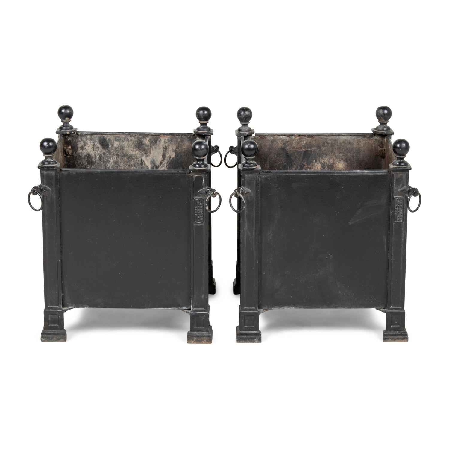 A Pair of Gaignon Black Enameled Metal Jardinières