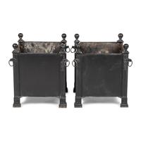 A Pair of Gaignon Black Enameled Metal Jardinières