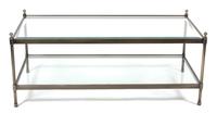 A Contemporary Brushed Steel and Beveled Glass Coffee Table Height 19 1/2 x width 48 x depth 24 inches. — 20TH CENTURY