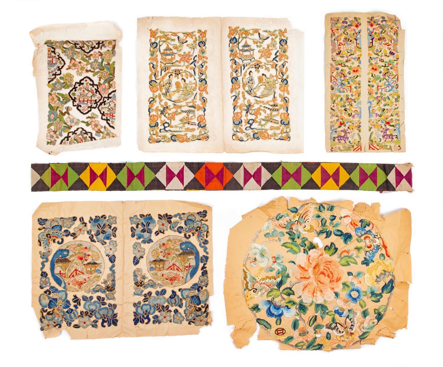 A Large Collection of Embroidered Panels Length of longest 32 inches. — QING DYNASTY (1644-1912)