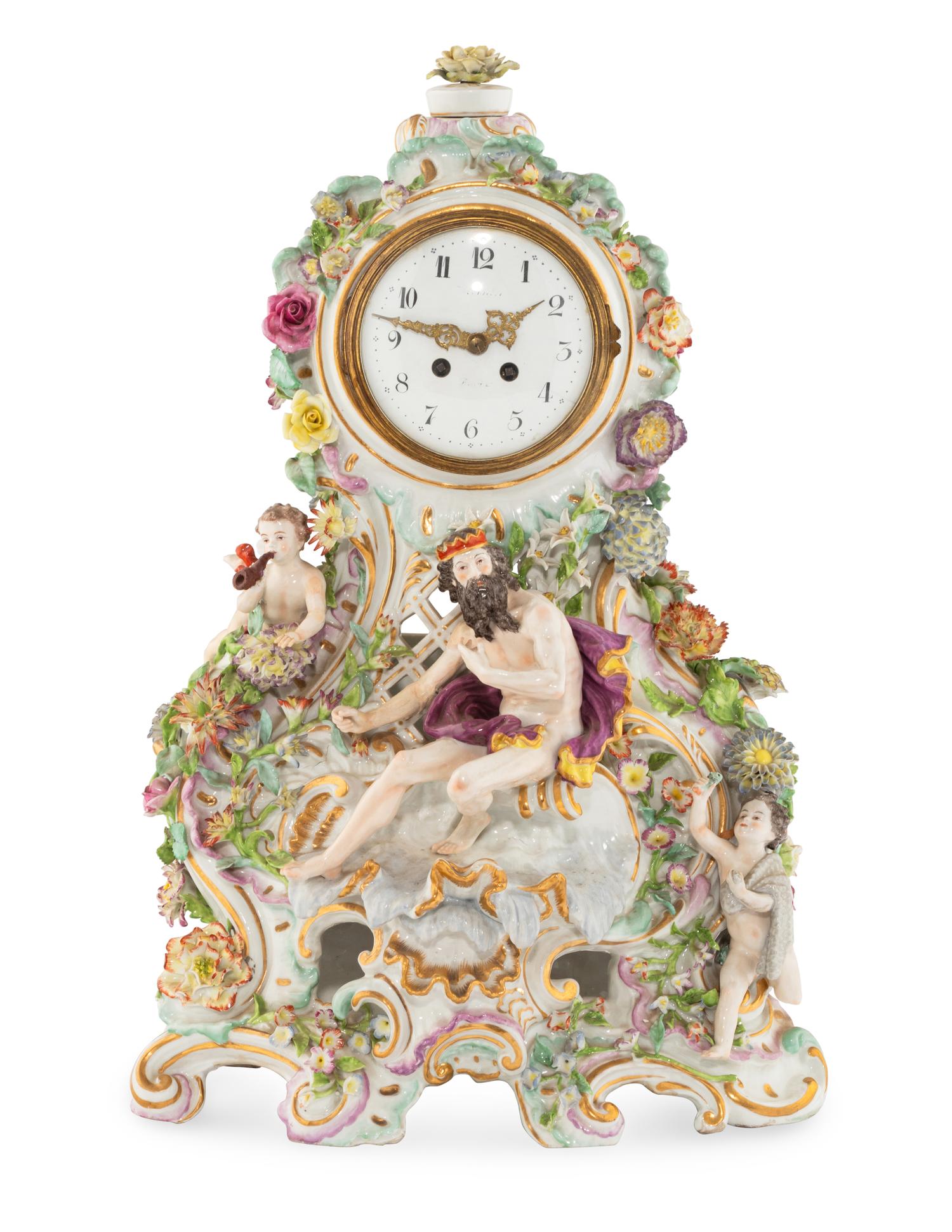 A Höchst Porcelain Mantel Clock