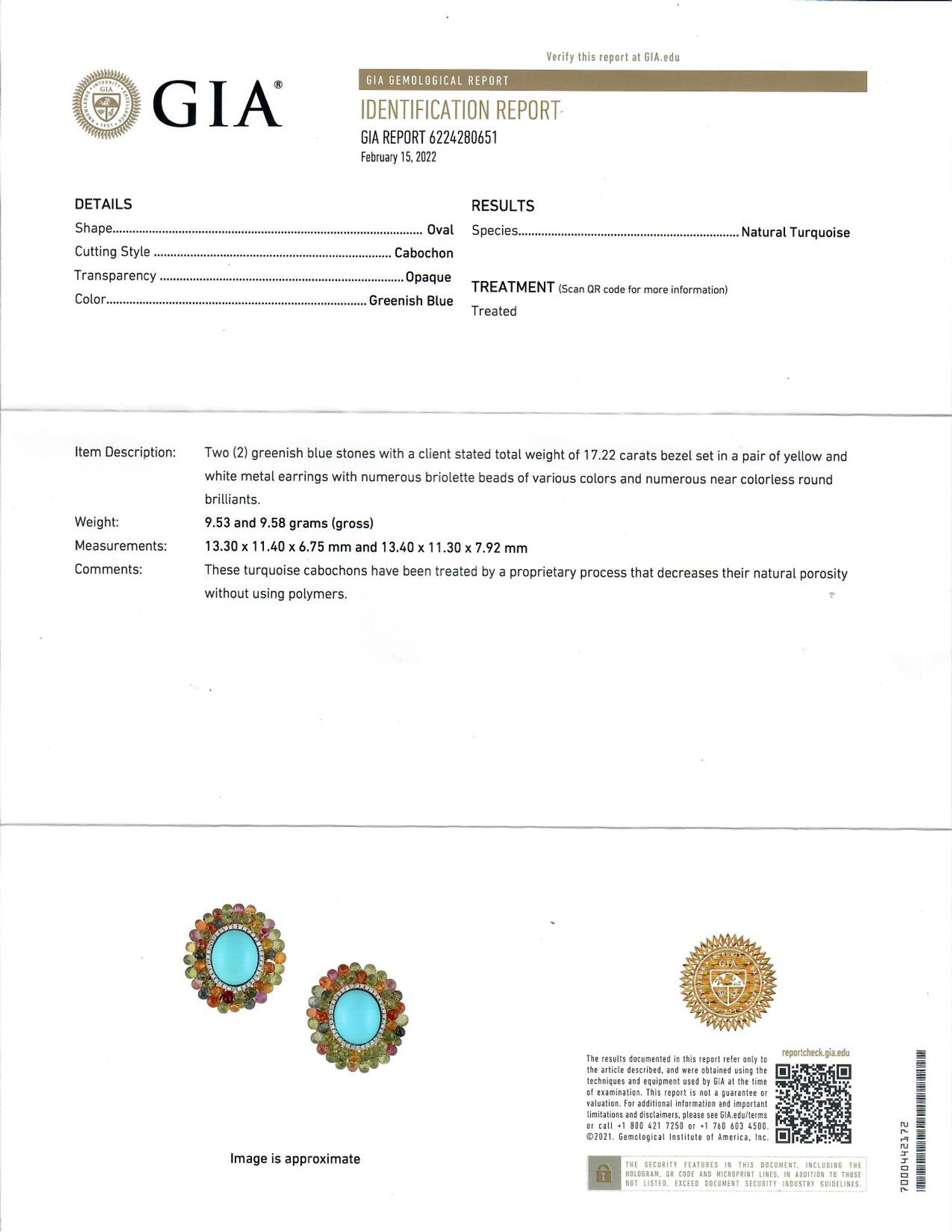 TURQUOISE, SAPPHIRE AND DIAMOND EARRINGS