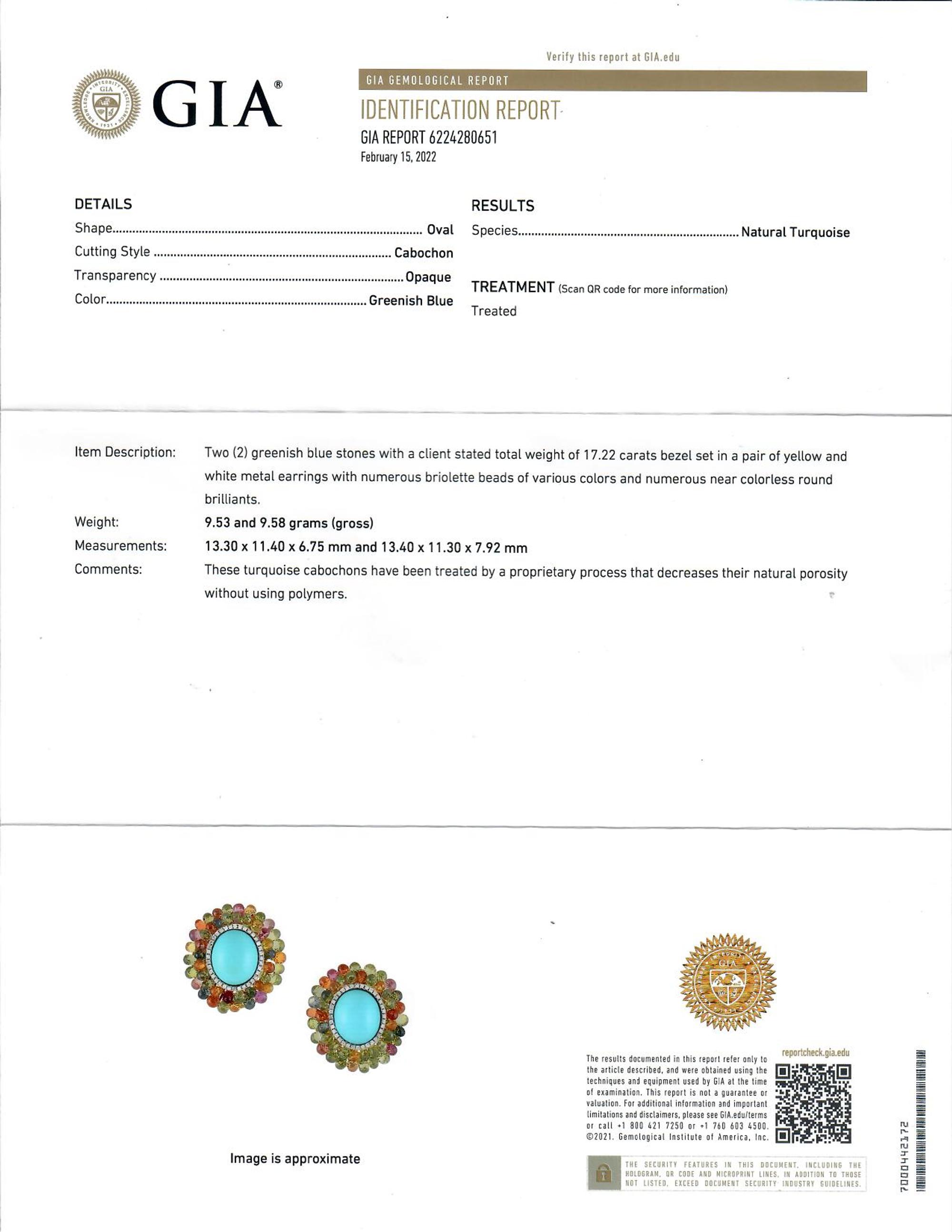 TURQUOISE, SAPPHIRE AND DIAMOND EARRINGS