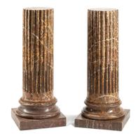 A Pair of Louis XVI Style Bronze Mounted Marble Pedestals Height 36 inches.