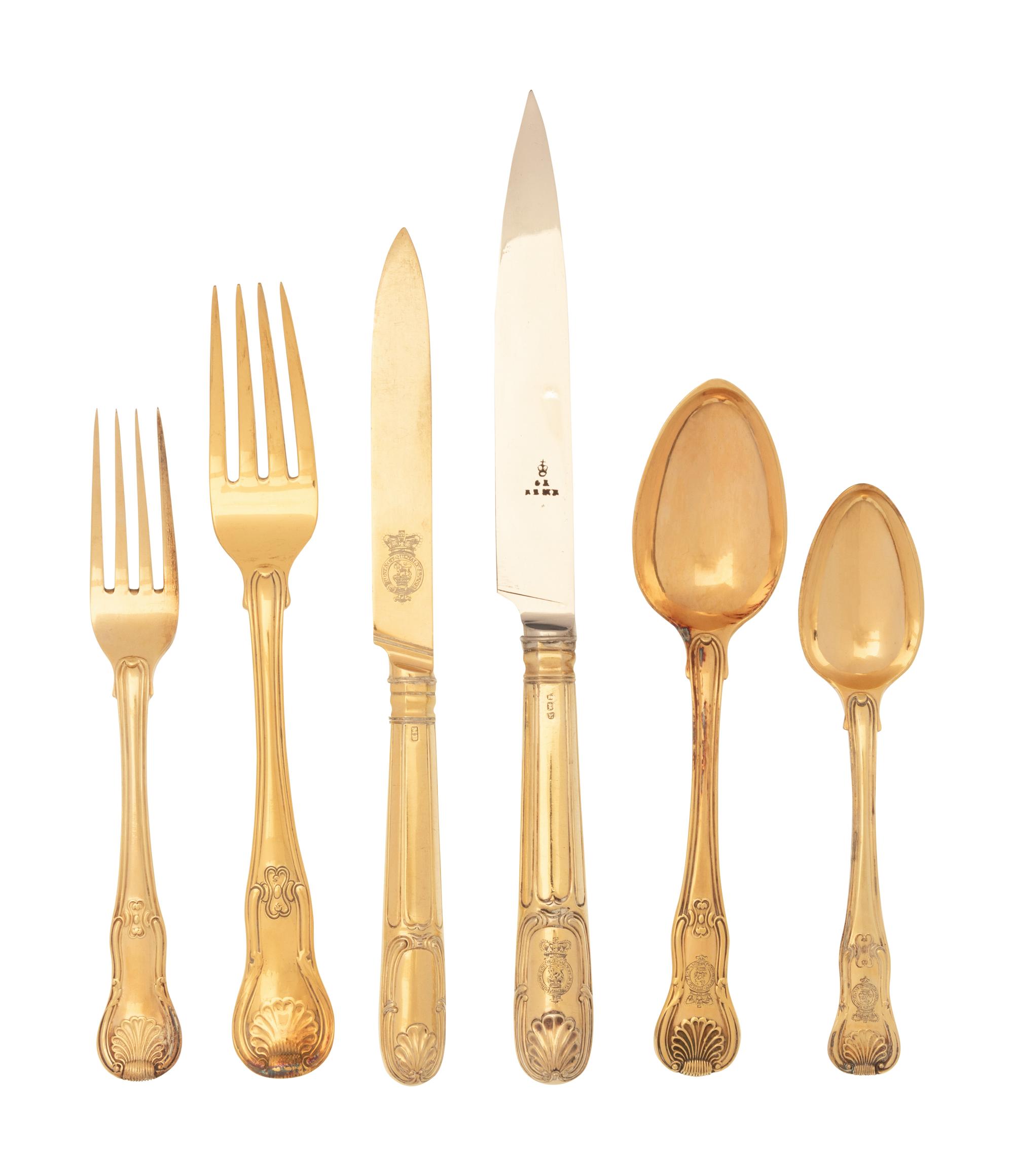 A George III Silver-Gilt Flatware Service