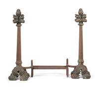 A Pair of Gothic Style Bronze Andirons