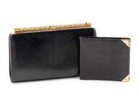 Two Gucci Black Lizard Items; One Women's Bag, One Men's Wallet, 1970-90s